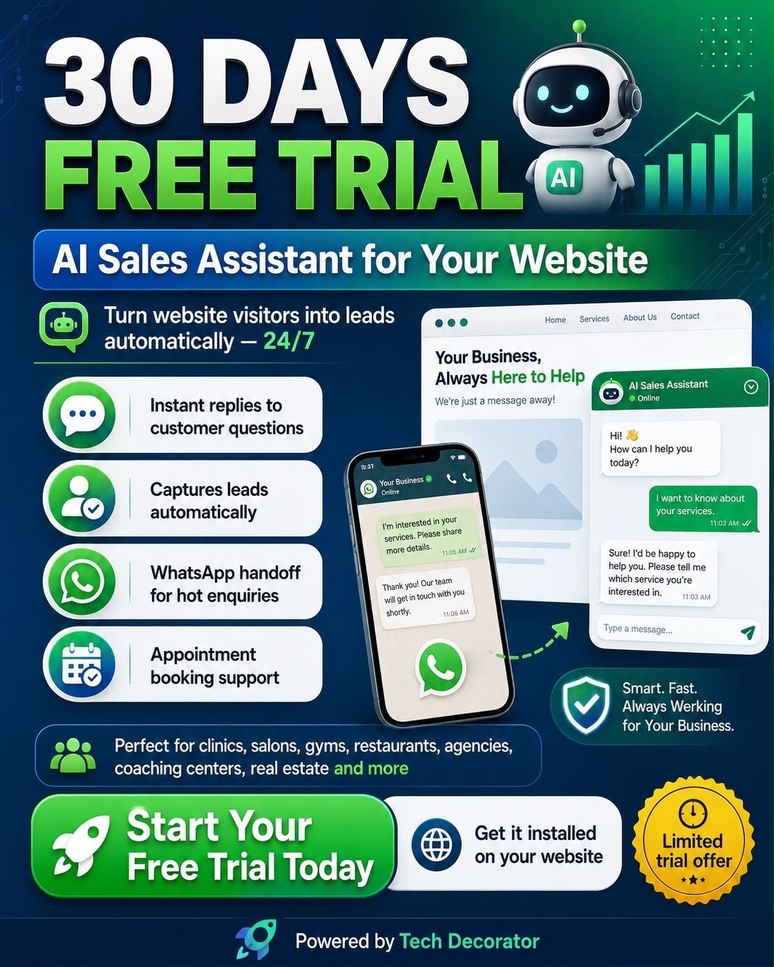 Tech Decorator AI Sales Assistant 30-day free trial promotion